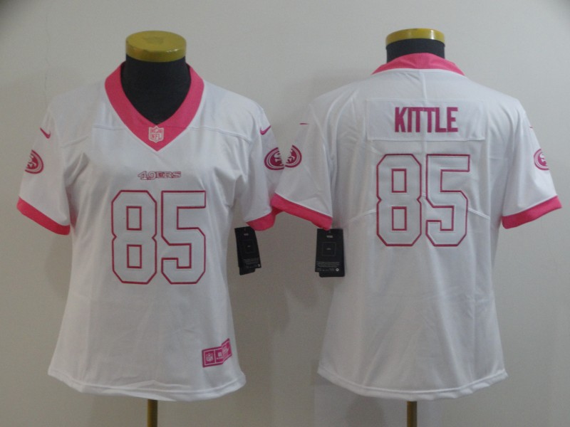 Women's NFL San Francisco 49ers #85 George Kittle White/Pink Vapor Untouchable Limited Stitched Jersey（Run Small)